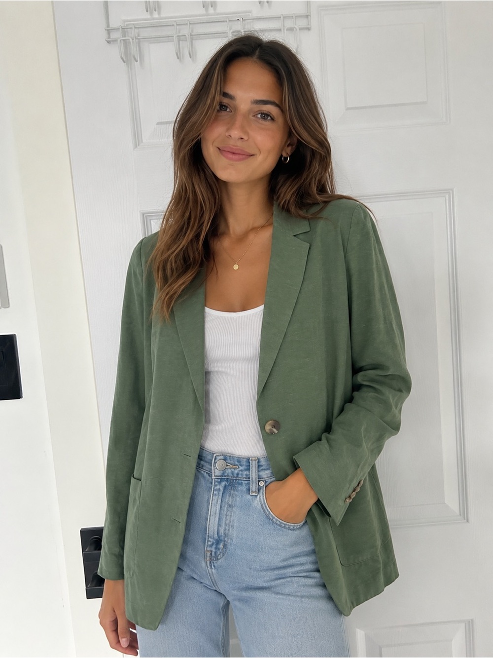 Frank and Oak Green Women's Blazer Jacket - Medium